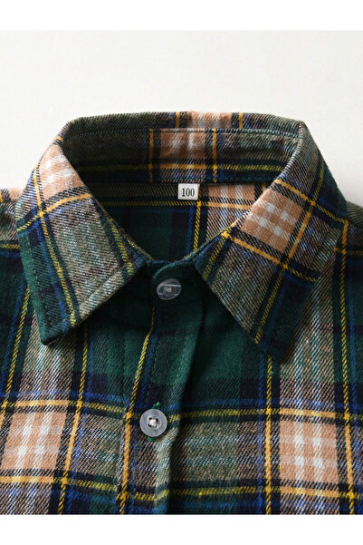 Take Two By Styli Boys Green Plaid Button Front Shirt