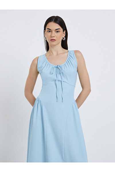 Take Two By Styli Solid Sleeveless Tie-Up Detail Midi Dress
