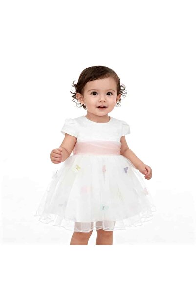 SIRRI Kız Bebek Beyaz Kelebekli Tüllü Abiye (9–12 Ay’dan 3 Yaş)