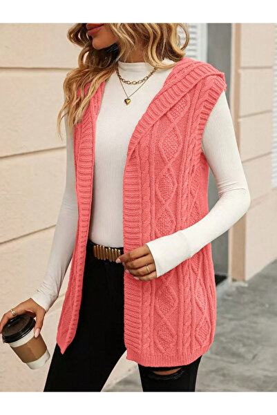 Take Two By Styli Plus Size Hooded Cable Knit Cardigan