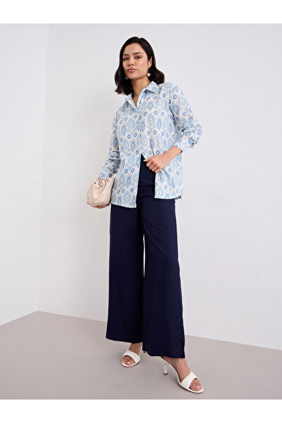 Styli Women Blue Ikat Print Shirt