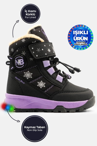 Ayakkabı City Kız Bebek Işıklı Çocuk Bot Dayanıklı İçi Kürklü Kaymaz Taban Çocuk Bot