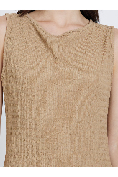 Take Two By Styli Textured Sleeveless Basic Midi Dress