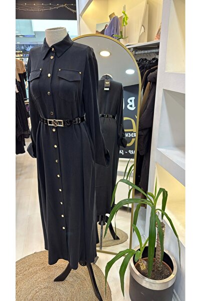 Nuss Silk Dress with Belt and Citcit Detail 2002 Black