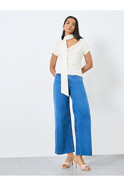 Take Two By Styli Beige Cowl Neck Blouse with Scarf Detail