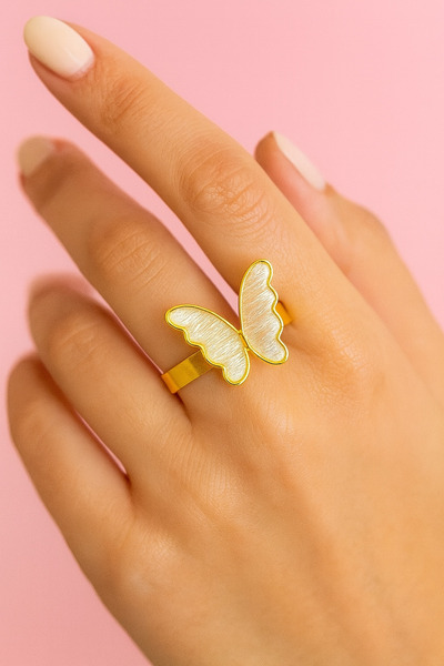 Bittox خاتم أنيق من الفولاذ المقاوم للصدأ مع شكل فراشة ذهبية اللون - خاتم فول...