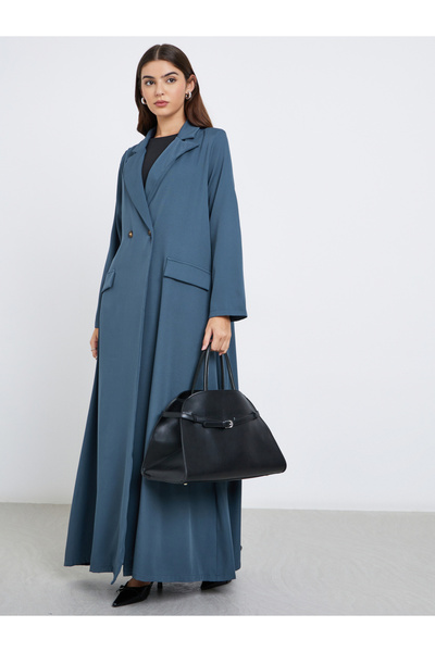 Styli عباية نسائية بتصميم طية صدر السترة مع غطاء وهمي