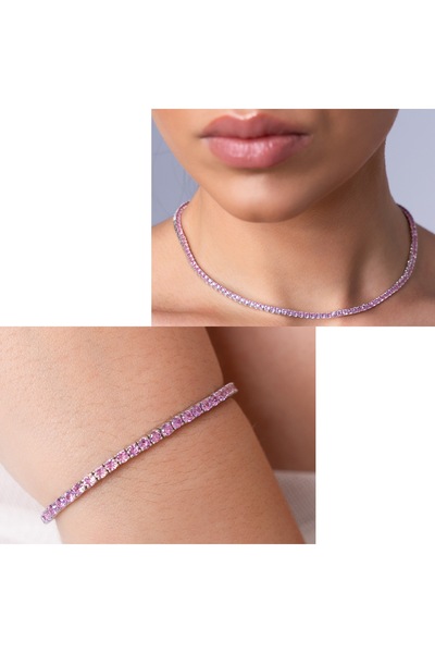 HAVANA JEWELLERY TENNIS PINK Set 925 Silver Rhodium Plated and Swarovski Crystals