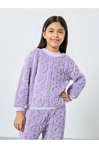 Styli Girls Lilac Furry Sweatshirt and Joggers Set