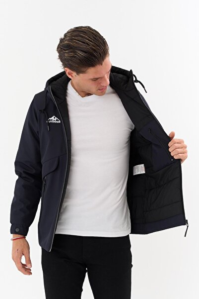 SİVAİST Men's Navy Blue Outdoor Water Repellent Hooded Jacket – Windproof, Lightweight, and Durable