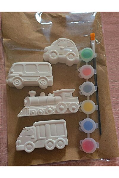 yağmur candle Taşıtlar Boyama Seti – 4 Figür + Boya & Fırça | Çocuklar için A...