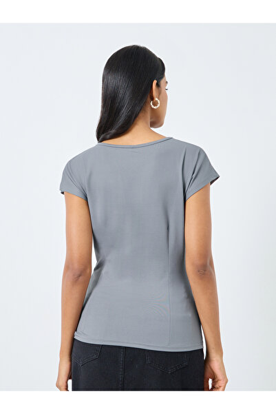 Take Two By Styli Grey Solid Cap Sleeves T-Shirt