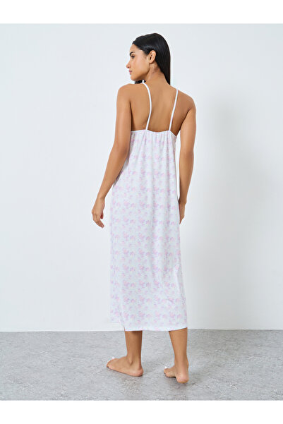 Styli Ditsy Print Front Gathered Keyhole Slip Dress