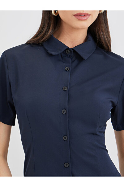 Take Two By Styli Collared Short Sleeve Pleated Knee Length Dress