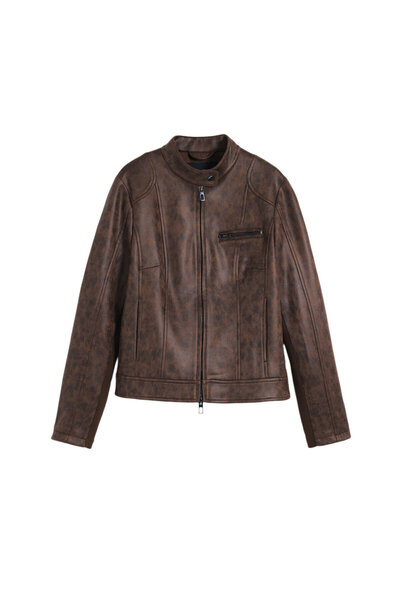 Desigual Γυναικείο Δερμάτινο Μπουφάν 25SWEW46 Καφέ