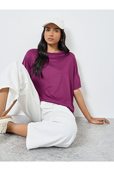 Take Two By Styli Women Purple Oversized T-Shirt