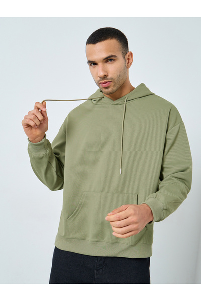Styli Olive Textured Knit Oversized Hoodie
