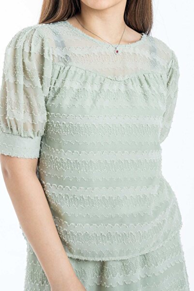 mica Printed Lace Detail Short Sleeve Top