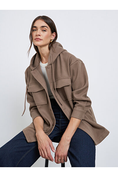 Styli سترة بنية طويلة بغطاء رأس