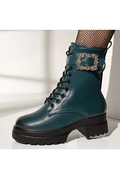 Modlet.ro Women's green boots with detachable metallic details and zipper MOD...