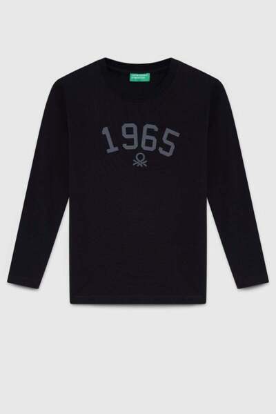 United Colors of Benetton Tricou cu mânecă lungă BNT-B23339 pentru băiat, negru