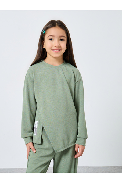 Styli Girls Green Patch Detail Knit Top and Pants Set
