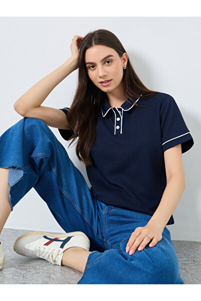 Take Two By Styli Solid Knitted Short Sleeve Polo Top