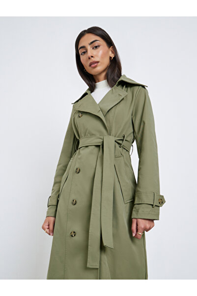 Styli Khaki Double Breasted Midi Trench Coat