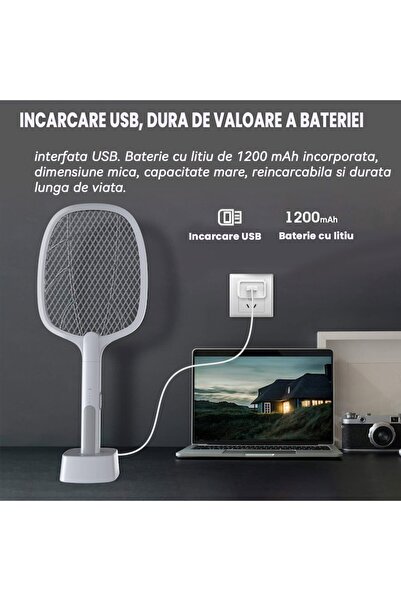 Amtok Rachetă electrică pentru țânțari și insecte 2 în 1 cu lumină,
