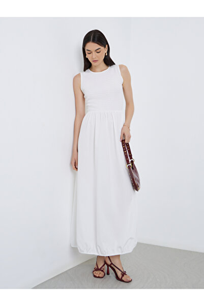 Take Two By Styli Solid Pleated Detail Sleeveless Maxi Dress