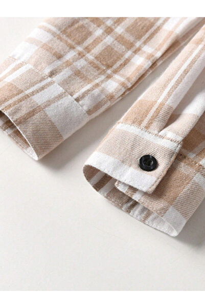 Take Two By Styli Boys Tan Checked Button Front Shirt
