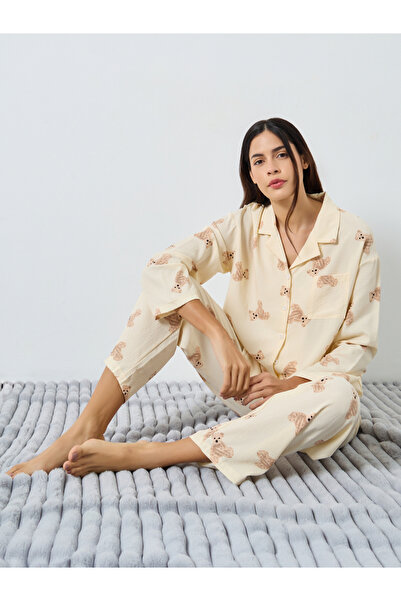 Styli Teddy Print Shirt and Pyjama Set