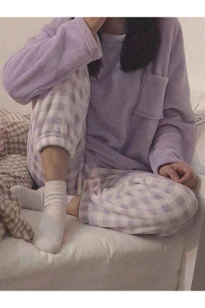 Take Two By Styli Purple Flano Pocket Detail Top and Checked Pyjama Set