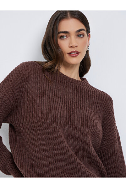 Styli سترة بنية اللون محبوكة قصة فضفاضة