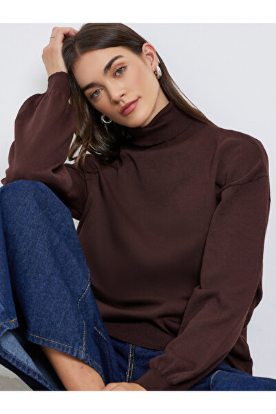 Styli Coffee Brown Turtleneck Oversized Sweater