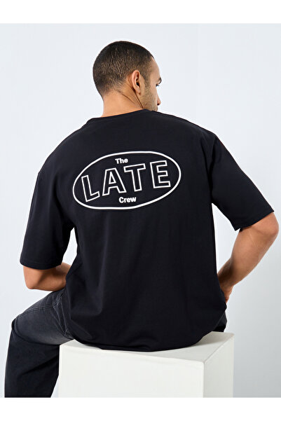 Styli Men Black Oversized Printed Jersey T-Shirt