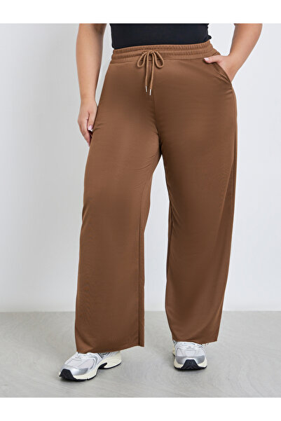 Styli Plus Brown Wide Leg Joggers with Drawstring Waist