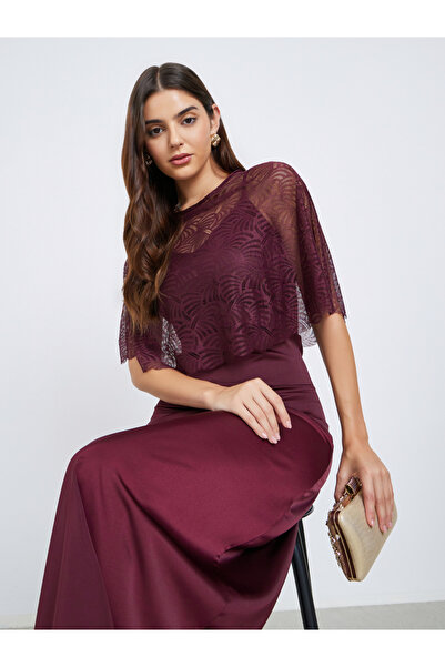 Styli Burgundy Lace Insert Maxi Evening Dress