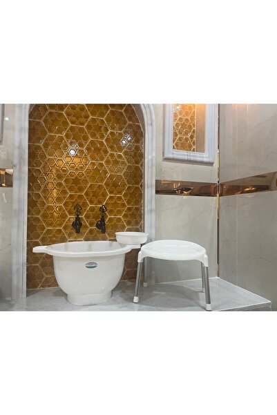 Balıkçı Plastik Lüks Curun Kurna - Metal Ayak Tabure - Hamam Tası 3'lü Set