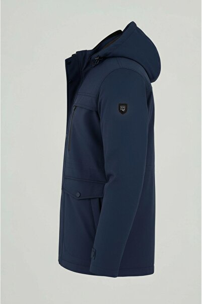 SİVAİST Ανδρικό παλτό και παλτό με αποσπώμενη κουκούλα από βαμβακερό πολυεστέρα σε μπλε ναυτικό χρώμα