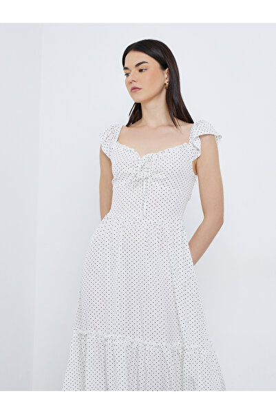 Take Two By Styli Polka Dot Print Ruffled Detail A-Line Midi Dress