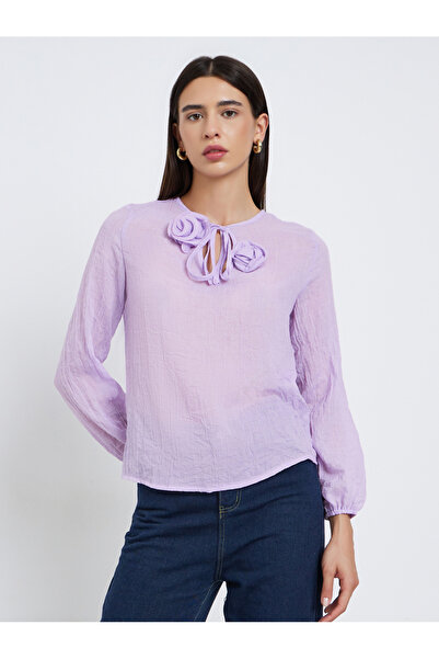Take Two By Styli Lilac Long Sleeve Shirt with Floral Detail