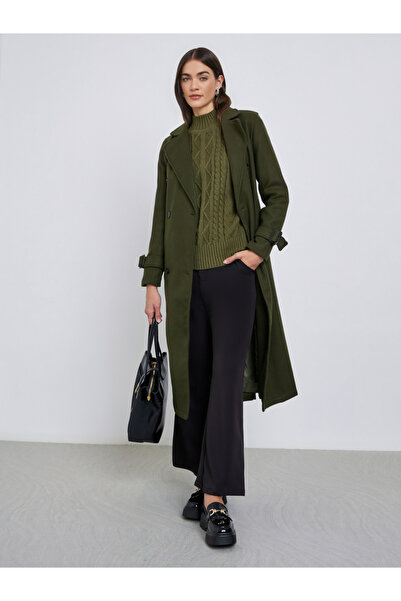Styli Olive Regular Fit Wool Like Belted Coat