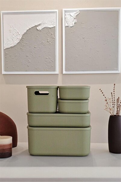 Bayev 4 Pieces Colores Green Closet Organizer Box with Lid Office Socks Clothing Organizer Set