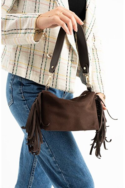 eflanmoda Geantă de umăr și crossbody pentru femei, din piele intoarsa, cu ci...