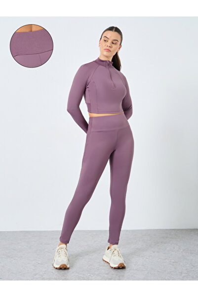 Styli Rib Panels Half Zip Top and Leggings Set