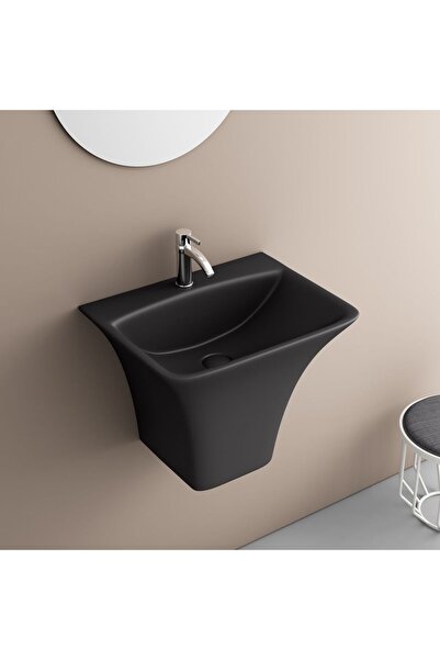 Danube Home Milano Trend Wall Hung Wash Basin | 455x365 mm Matt Black Ceramic | Space Saving Design