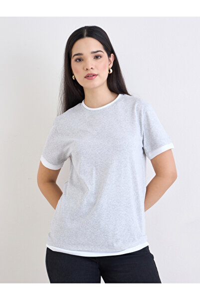 Styli Grey Regular Fit Cotton Ringer T-Shirt