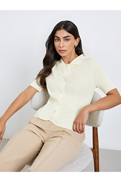 Take Two By Styli Yellow Knit Short Sleeve Polo Top