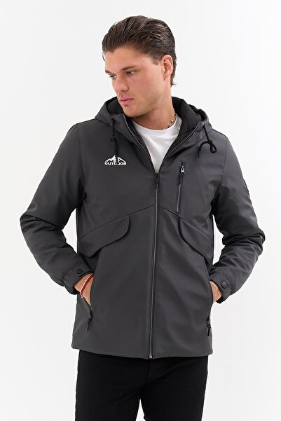 SİVAİST Men's Grey Outdoor Water Repellent Hooded Coat – Windproof, Lightweight and Durable